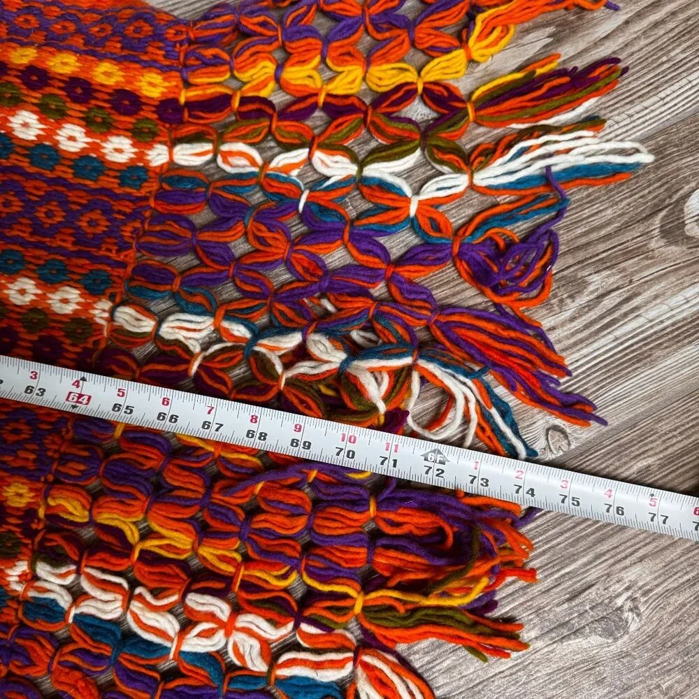 Handwoven Wool Blanket Throw End Bed Colorful‎ Scarf Fringed Edges Tribal Boho